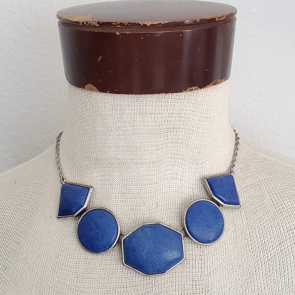 Lucky Brand Silver & Blue Stone Statement Necklace